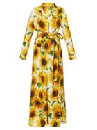 Matchesfashion.com Dolce & Gabbana - Sunflower Print Tie Waist Jumpsuit - Womens - Yellow Multi