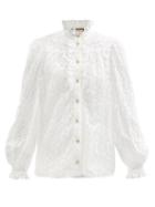 Gucci - Ruffled Cotton-blend Floral-lace Blouse - Womens - White