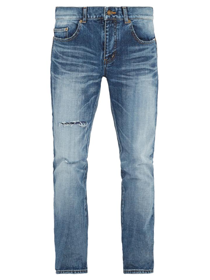 Saint Laurent Embroidered-back Distressed Skinny Jeans