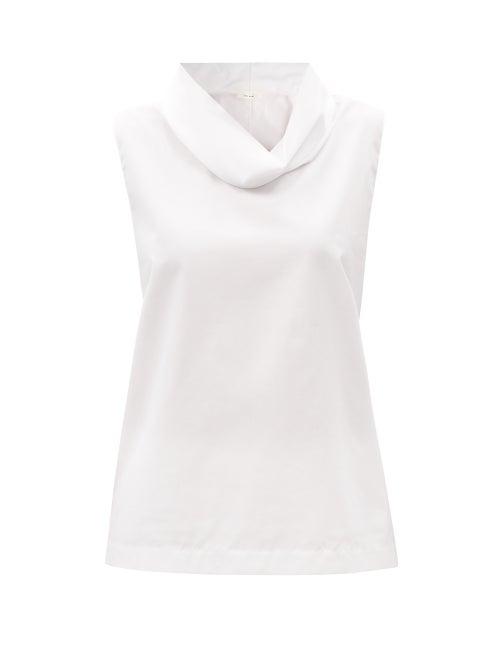 Ladies Rtw The Row - Galya Cowl-neck Cotton-poplin Top - Womens - Ivory