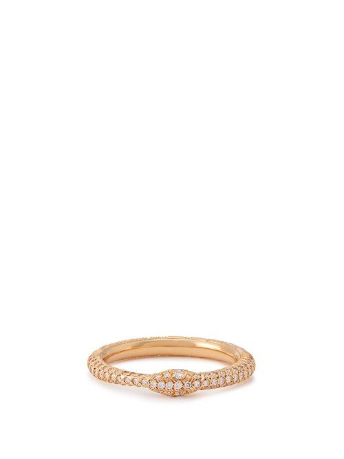 Matchesfashion.com Gucci - Ouroboros Diamond & 18kt Gold Ring - Womens - Gold