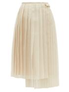 Matchesfashion.com Fendi - Buckled Asymmetric Pleated Silk Organza Skirt - Womens - Beige