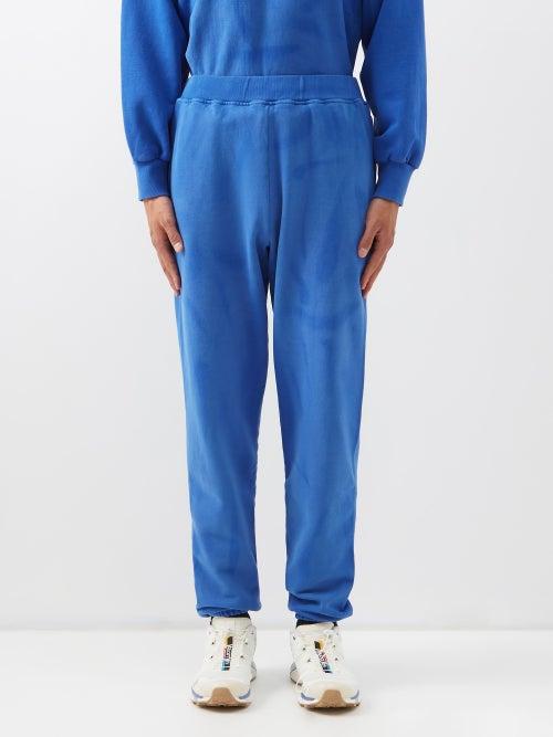 Aries - Temple-print Sunbleached Cotton-jersey Track Pants - Mens - Blue