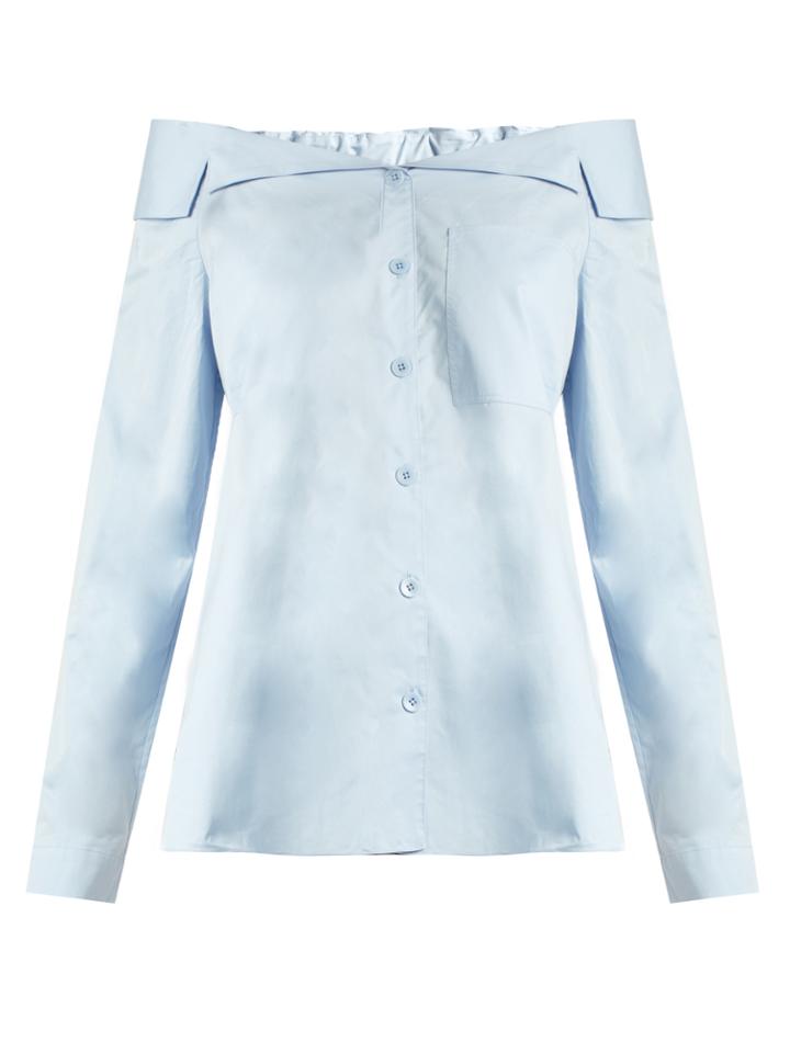 Tibi Off-the-shoulder Button-through Cotton Top