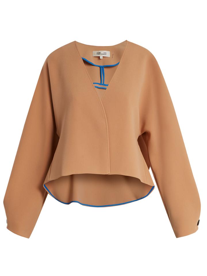 Diane Von Furstenberg V-neck Peplum-back Cropped Cady Jacket