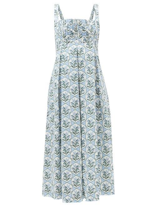 Agua By Agua Bendita - Hortensia Floral-print Cotton-poplin Dress - Womens - Blue Print