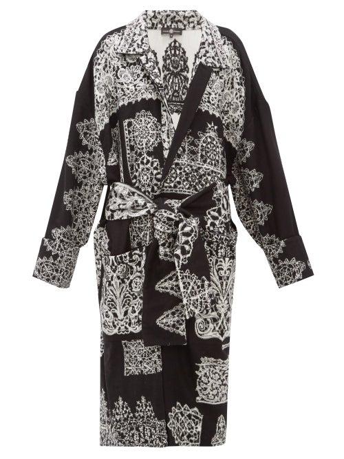 Matchesfashion.com Edward Crutchley - Lace Effect Jacquard Longline Wool Cardigan - Womens - Black White