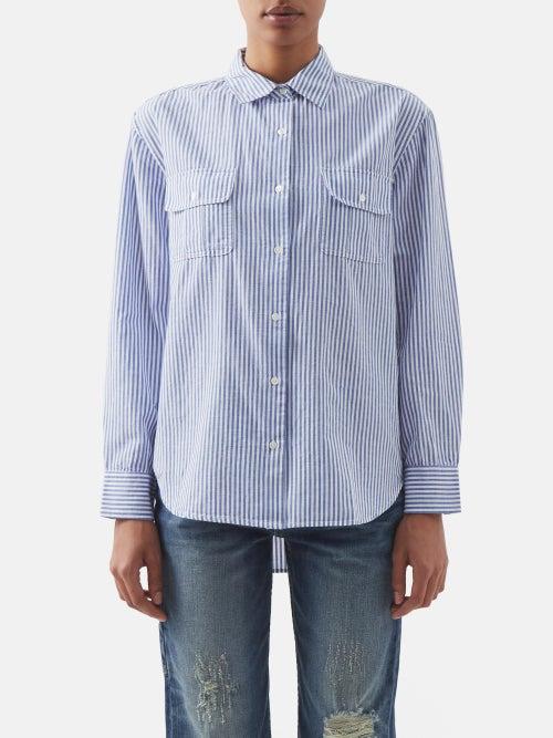 Nili Lotan - Felicity Cotton And Ramie-blend Striped Shirt - Womens - Blue Multi