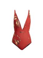 Matchesfashion.com Haight - Fernanda Deep V Neck Swimsuit - Womens - Red Print