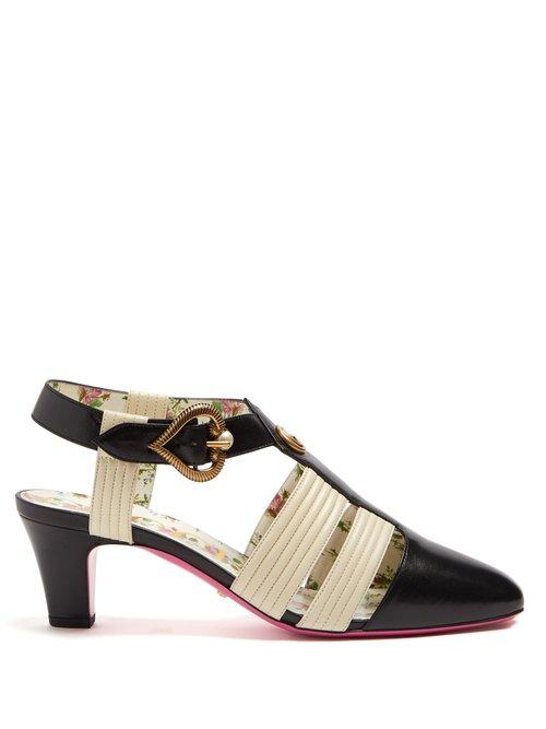 Matchesfashion.com Gucci - Gea Logo Embellished Leather Pumps - Womens - Black White