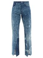Matchesfashion.com Bianca Saunders - Slit-cuff Bleached Straight-leg Jeans - Mens - Blue