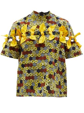 Ladies Rtw Lisa Folawiyo - Geo Ankara-print Cotton Top - Womens - Yellow Multi