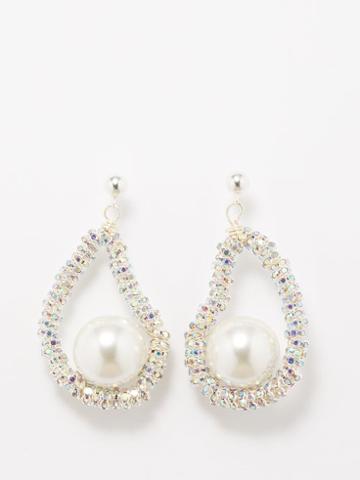 Pearl Octopuss.y - Mini Silver Oysters Crystal & Silver Earrings - Womens - Silver