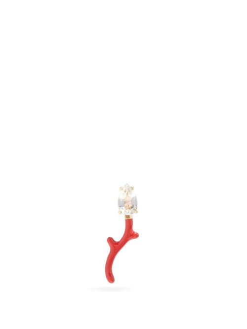 Matchesfashion.com Bea Bongiasca - Foxy 9kt Gold, Crystal And Enamel Single Earring - Womens - Red