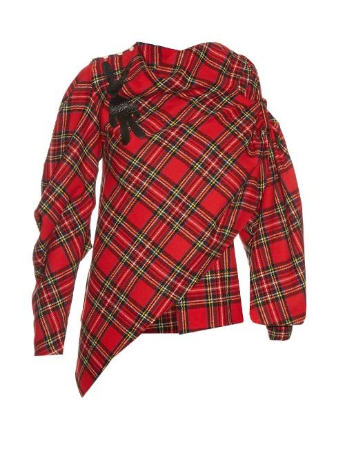 A.w.a.k.e. Highlander Asymmetric Wool-blend Tartan Blouse
