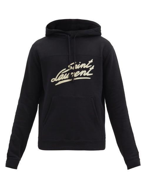 Matchesfashion.com Saint Laurent - Signature Logo-print Cotton Hooded Sweatshirt - Mens - Black
