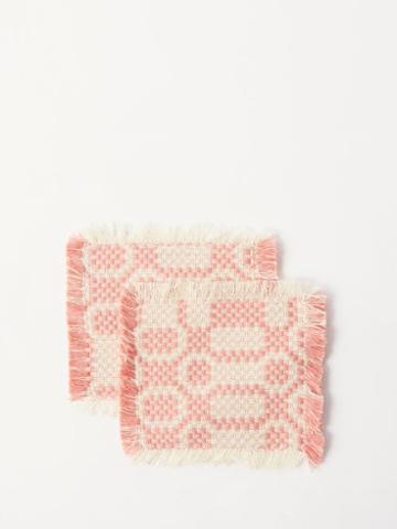 Cabana Magazine - Set Of Two Lecce Cotton-jacquard Coasters - Womens - Pink White