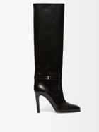 Saint Laurent - Diane Crystal-buckle Leather Knee-high Boots - Womens - Black