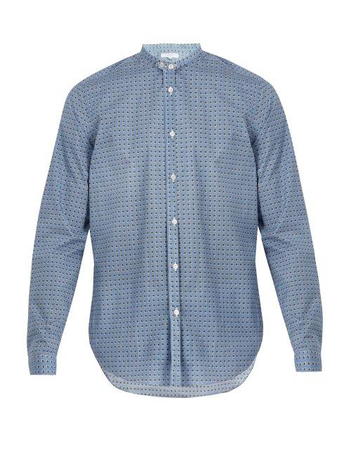 Matchesfashion.com Boglioli - Stand Collar Spotted Print Cotton Poplin Shirt - Mens - Blue
