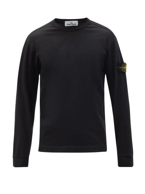 Matchesfashion.com Stone Island - Logo-patch Garment-dyed Cotton-jersey Sweatshirt - Mens - Black