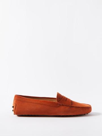 Tod's - Gommino Suede Loafers - Womens - Brown Red