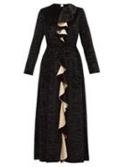 Matchesfashion.com Loretta Caponi - Betty Ruffled Devor-velvet Midi Dress - Womens - Black Gold