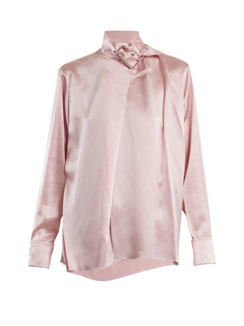 Matchesfashion.com Marques'almeida - Buckle Collar Silk Satin Top - Womens - Light Pink