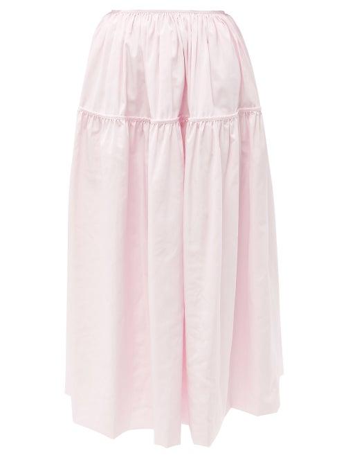 Cecilie Bahnsen - Anette Gathered Recycled-fibre Poplin Midi Skirt - Womens - Light Pink