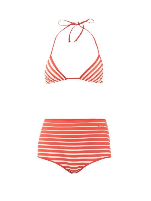 Matchesfashion.com Valentino - Striped Triangle High-rise Bikini - Womens - Red Multi