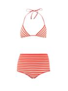 Matchesfashion.com Valentino - Striped Triangle High-rise Bikini - Womens - Red Multi