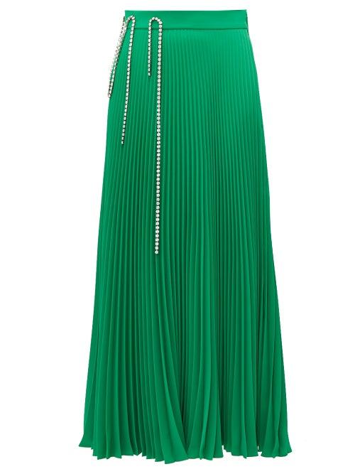 Matchesfashion.com Christopher Kane - Crystal Cup Chain Pleated Skirt - Womens - Green