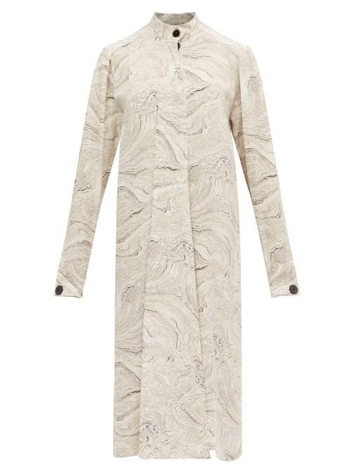Matchesfashion.com Lemaire - Draped Tie Marble Print Silk Dress - Womens - White Black
