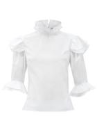 Matchesfashion.com Batsheva - Antoinette High-neck Ruffled Cotton Blouse - Womens - White