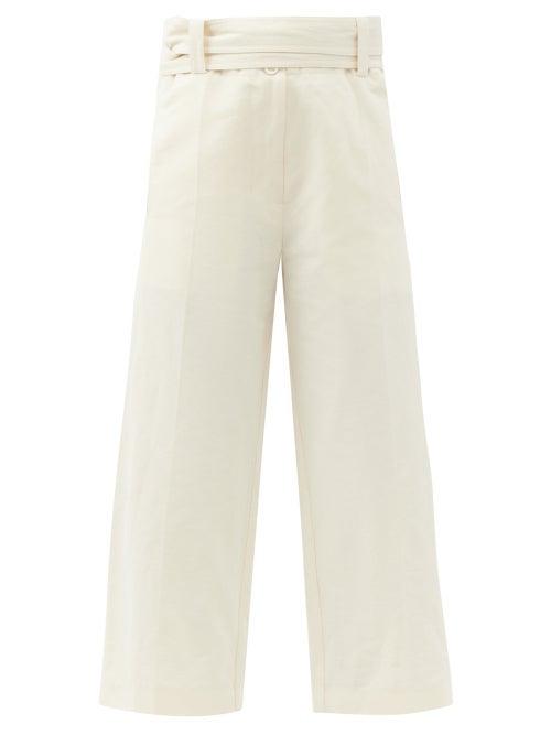 Matchesfashion.com 2 Moncler 1952 - High-rise Cropped Cotton-blend Wide-leg Trousers - Womens - White