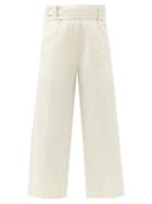 Matchesfashion.com 2 Moncler 1952 - High-rise Cropped Cotton-blend Wide-leg Trousers - Womens - White