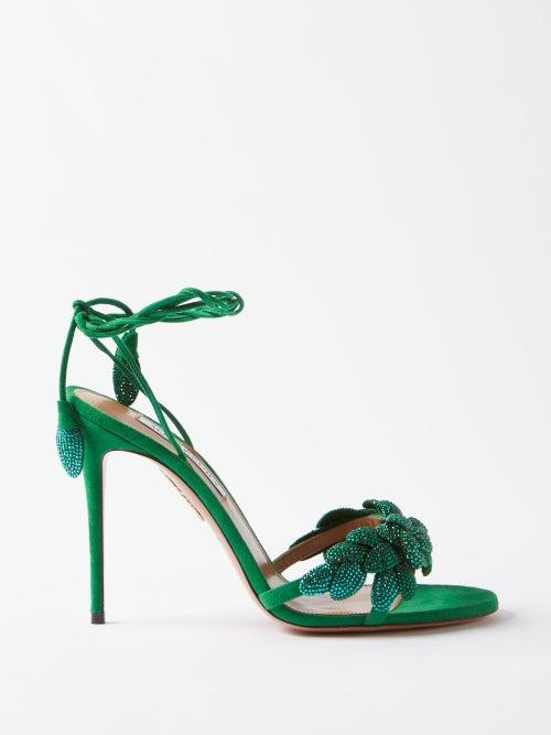 Aquazzura - Galactic Flower 105 Leather Sandals - Womens - Green