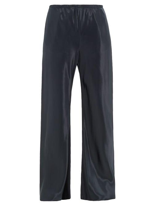 Matchesfashion.com The Row - Gala Raw-hem Satin Wide-leg Trousers - Womens - Navy