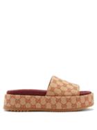 Matchesfashion.com Gucci - Gg-jacquard Flatform Slides - Womens - Beige Multi