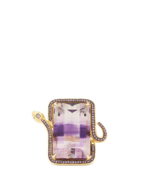 Matchesfashion.com Daniela Villegas - Guelaguetza Diamond, 18kt Gold & Amethyst Ring - Womens - Purple
