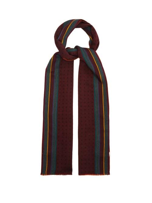 Matchesfashion.com Paul Smith - Polka-dot And Striped Wool-blend Scarf - Mens - Brown Multi