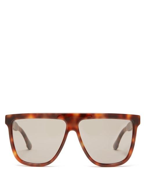 Matchesfashion.com Gucci - Oversized Flat Top Acetate Sunglasses - Womens - Tortoiseshell