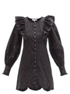 Loveshackfancy - Tullia Embroidered-cotton Mini Dress - Womens - Black