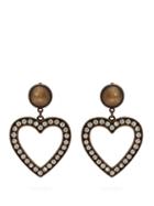Matchesfashion.com Alessandra Rich - Crystal Embellished Heart Clip On Earrings - Womens - Gold