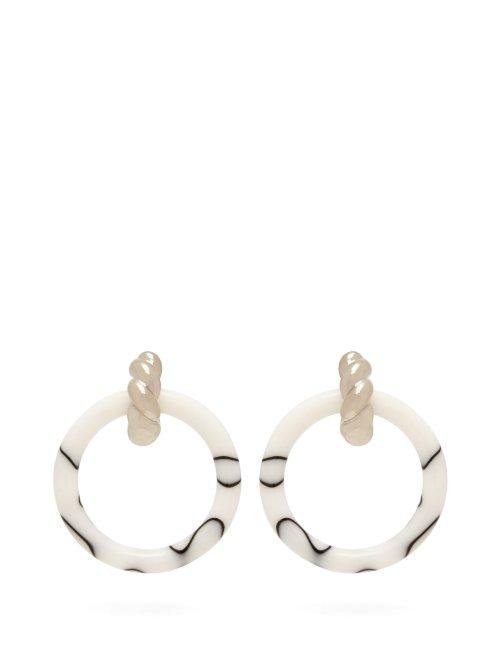 Matchesfashion.com Balenciaga - Marble Effect Hoop Earrings - Womens - White