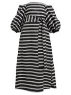 Matchesfashion.com Lisa Marie Fernandez - Rosie Off The Shoulder Striped Satin Maxi Dress - Womens - Black White