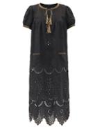 Matchesfashion.com Vita Kin - Veronica Tassel-neck Embroidered Linen Midi Dress - Womens - Black