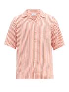 Matchesfashion.com Ami - Cuban-collar Striped Shirt - Mens - Orange Multi
