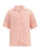 Matchesfashion.com Ami - Cuban-collar Striped Shirt - Mens - Orange Multi