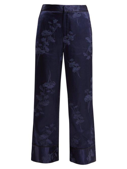 Matchesfashion.com Mm6 Maison Margiela - Floral Jacquard Satin Pyjama Style Trousers - Womens - Blue Multi