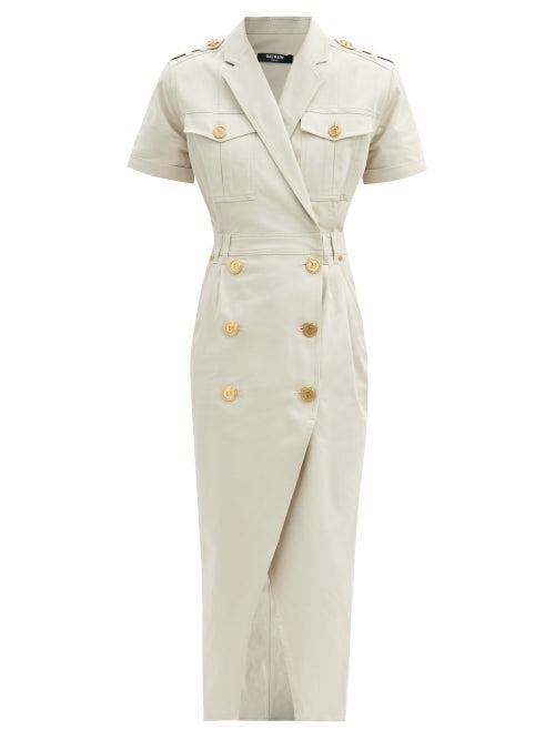 Matchesfashion.com Balmain - Double-breasted Cotton-blend Dress - Womens - Beige